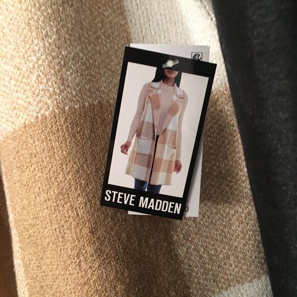 NWT Steve Madden checkered sleeveless long cardigan with pockets XL - Picture 6 of 10